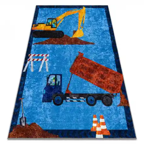 Tappeto lavabile JUNIOR 51827.803 Camion, escavatore per bambini antiscivolo - blu - PRODOTTO DI SECONDO GRADO
