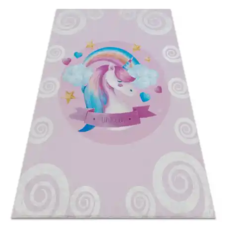 Tappeto lavabile BAMBINO 2533 Unicorno, arcobaleno per bambini antiscivolo - rosa