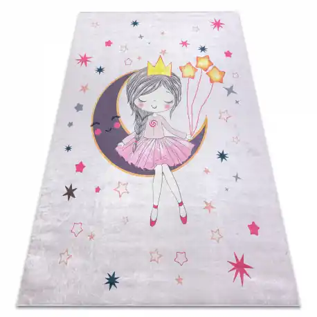 Tappeto lavabile BAMBINO 48060 Principessa, stelle per bambini antiscivolo - rosa