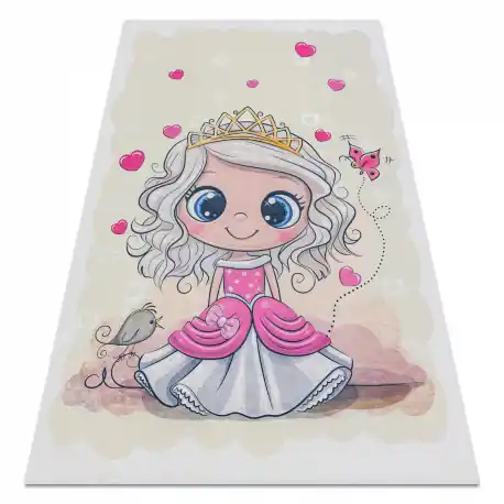 Tappeto lavabile BAMBINO 43020 Principessa, stelle per bambini antiscivolo - crema / rosa