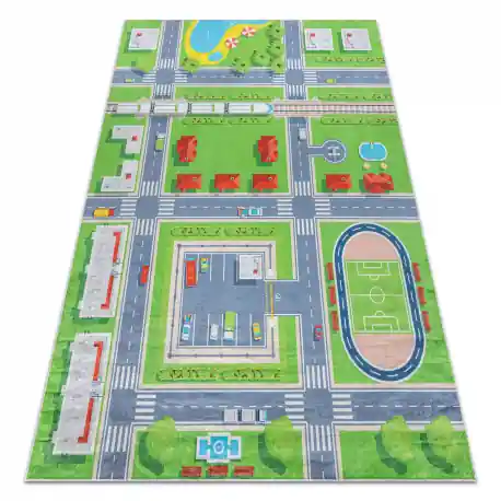 Tappeto lavabile BAMBINO 2624 Città, strade per bambini antiscivolo - verde / grigio