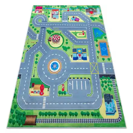 Tappeto lavabile BAMBINO 9028 Città, strade per bambini antiscivolo - verde / grigio