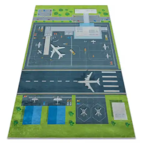 Tappeto lavabile BAMBINO 46990 Aeroporto, aerei per bambini antiscivolo - verde / grigio