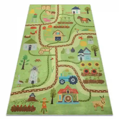 Tappeto lavabile BAMBINO 50200 Villaggio, strade per bambini antiscivolo - verde / marrone