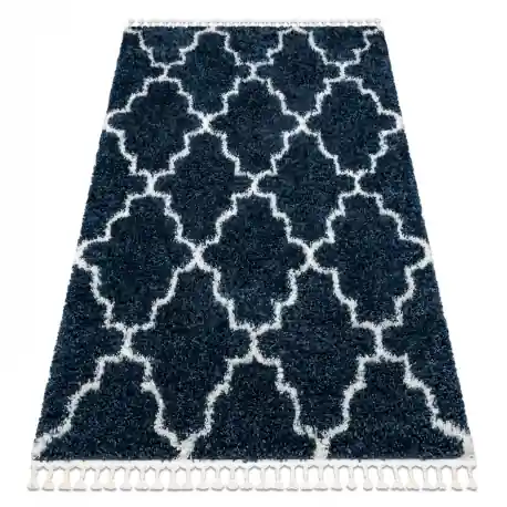 Tappeto UNION 3488 Marocco trifoglio Trellis blu / crema Frange berbero marocchino shaggy