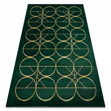 Tappeto EMERALD esclusivo 1010 glamour, elegante cerchi verde bottiglia / oro