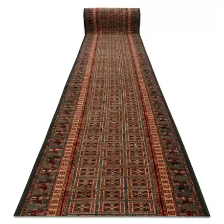 Passatoia in lana KASHQAI 4301/401 orientale, cornice verde / terracotta