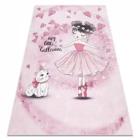 Tappeto lavabile BAMBINO 2185 Ballerina, gattino per bambini antiscivolo rosa - PRODOTTO DI SECONDO GRADO