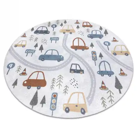 Tappeto BONO 8436 cerchio Automobili strada crema / grigio chiaro