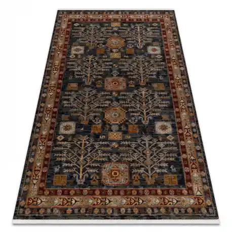 Tappeto in lana KESHAN frange Telaio orientale 6174/53511 blu scuro / chiaretto