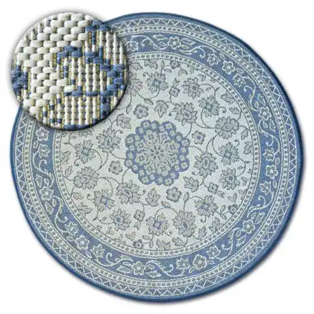 Tappeto cerchio DI SPAGO SIZAL FLAT 48691/591 VETRATA FIORI blu