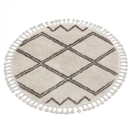 Tappeto BERBER ASILA cerchio crema / marrone Frange berbero marocchino shaggy