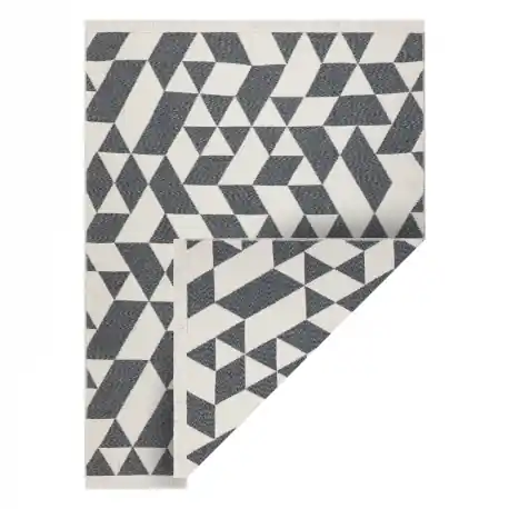 Tappeto TWIN 22992 geometrica, cotone, bifacciale, Frange ecologiche - antracite / crema