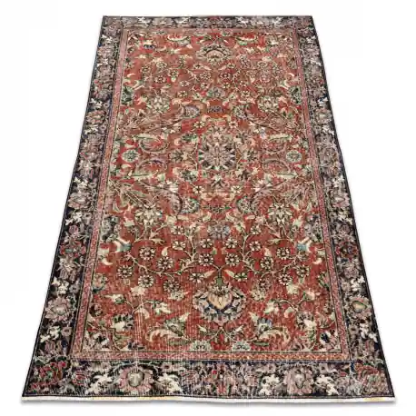 Tappeto in lana ANNODATO A MANO Vintage 10181, cornice, fiori - terracotta / verde