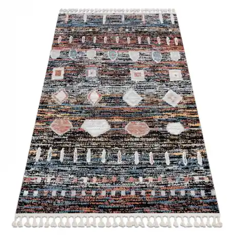 Tappeto moderno BELLE BR36A nero / rosa Frange