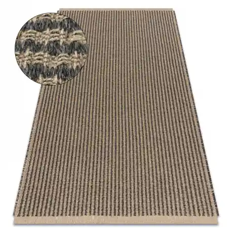 Tappeto JUTA 3650 linee noir / beige un colore - juta, tessitura piatta, frange
