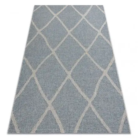 Tappeto HOUSE SIZAL 40345 reticolo, tessuto piatto, effetto lanoso grigio / blu
