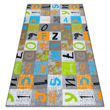 Tappeto per bambini JUMPY Patchwork, Lettere, Numeri grigio / arancio / blu