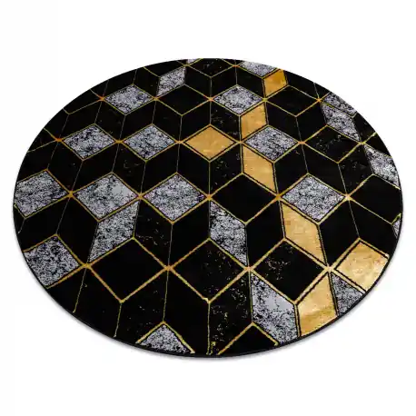 Tappeto GLOSS cerchio moderno 400B 86 elegante, glamour, art deco, 3D geometrico nero / oro