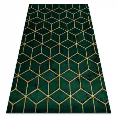 Tappeto EMERALD esclusivo 1014 glamour, elegante cubo verde bottiglia / oro