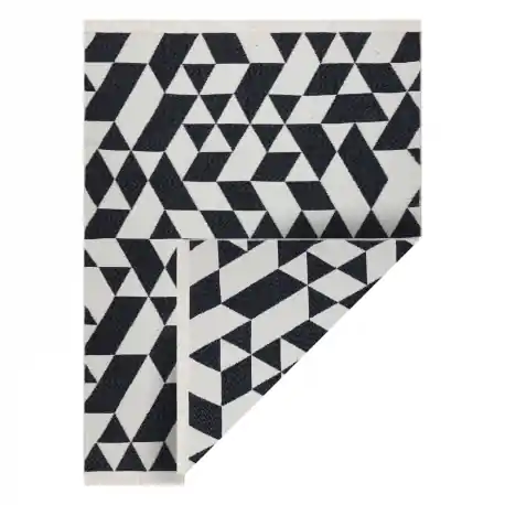 Tappeto TWIN 22992 geometrica, cotone, bifacciale, Frange ecologiche - nero / crema
