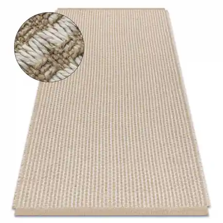 Tappeto JUTA 3650 linee crema / beige un colore - juta, tessitura piatta, frange