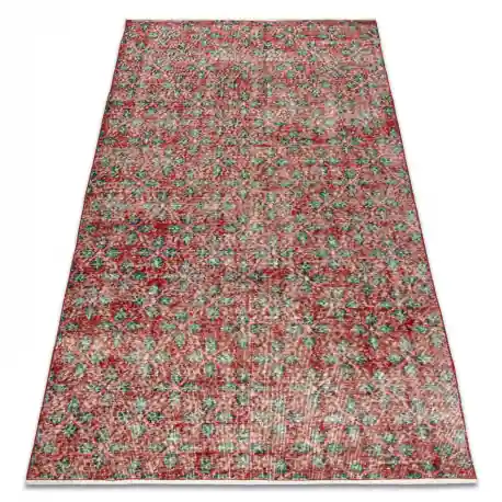 Tappeto in lana ANNODATO A MANO Vintage 10399 Foglie - rosso / verde
