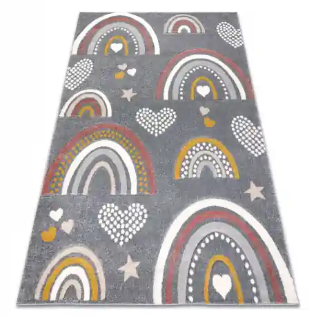 Tapis KIDDO 6109 grigio scuro / bianco, arcobaleno, cuori pour enfants, sensoriel