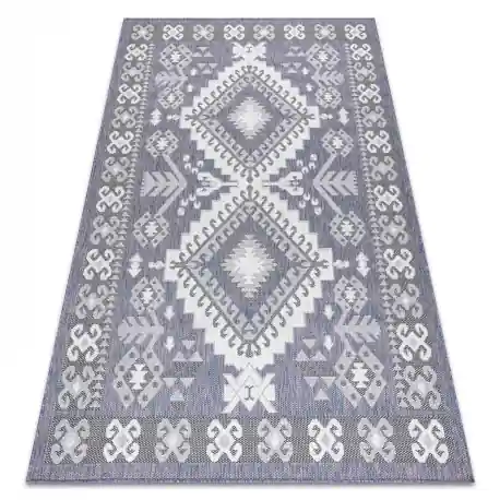 Tappeto SIZAL SION azteco 3007 tessuto piatto blu / rosa / ecru