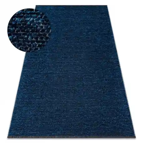 Tappeto FLORENCE 24021 Monocolore, glamour, tessitura piatta, frange - blu scuro