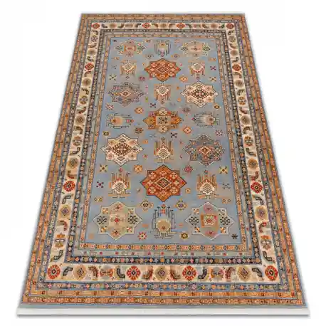 Tappeto in lana KESHAN frange, Telaio orientale 7683/53544 beige / bleu