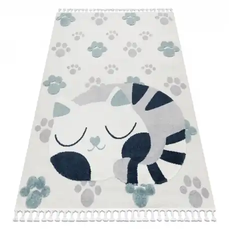Tappeto YOYO GD59 bianco / grigio - Gattino per bambini, strutturali, sensoriali Frange