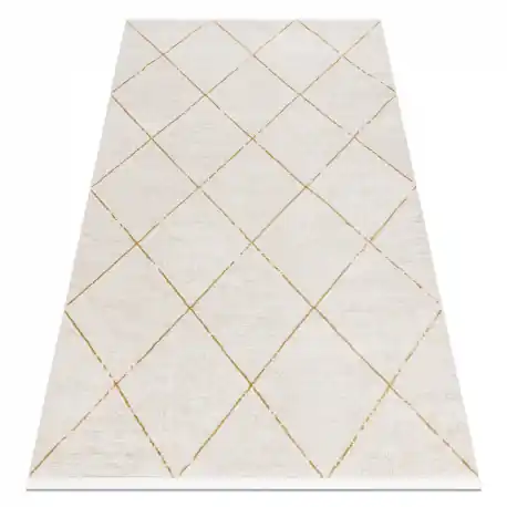 Tappeto moderno DUKE 51245 panna / oro - Traliccio strutturata, molto morbida, frange