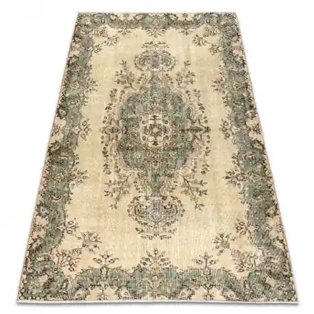 Tappeto in lana ANNODATO A MANO Vintage 10005, ornamento, fiori - beige / verde
