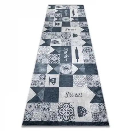 Tappeto lavabile ANDRE 44211 piastrelle di lisbona, per la cucina, antiscivolo - grigio / argento