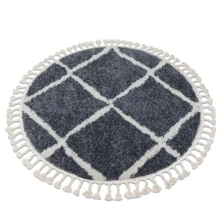Tappeto BERBER CROSS B5950 cerchio grigio / bianco Frange berbero marocchino shaggy