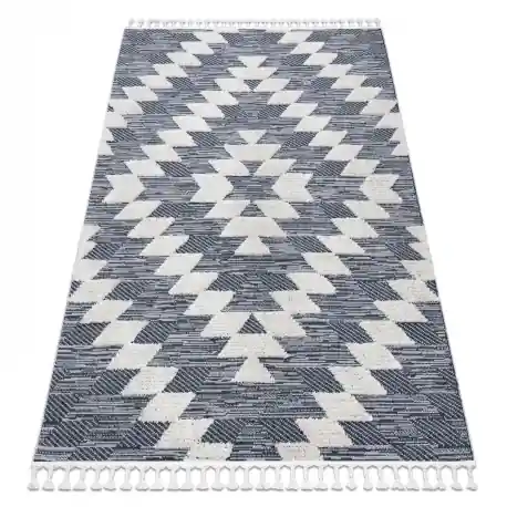 Tappeto SEVILLA Z250A diamanti blu / grigio Frange berbero marocchino shaggy