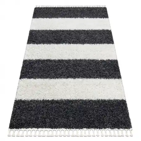 Tappeto UNION 4079 strisce grigio / crema Frange berbero marocchino shaggy