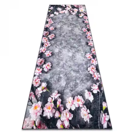 Tappeto lavabile ANDRE 28170 Fiori antiscivolo - grigio / rosa