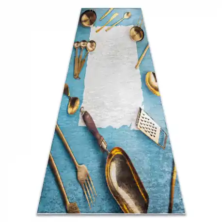 Tappeto lavabile ANDRE 33220 Cucchiai, per la cucina, antiscivolo - blu / oro