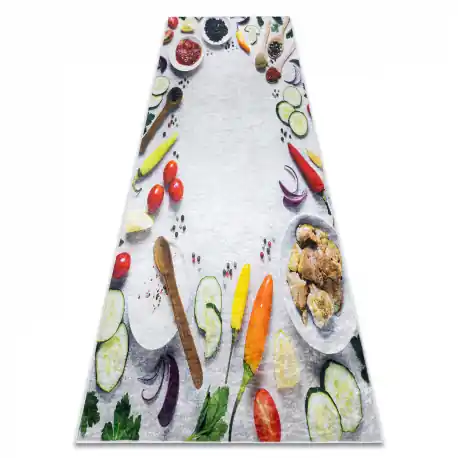 Tappeto lavabile ANDRE 33580 Spezie, verdure per la cucina, antiscivolo - argint / verde