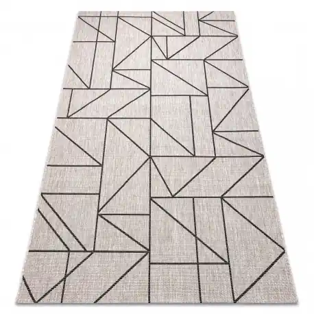 TAPPETO DI SPAGO SIZAL FLOORLUX 20605 argento / nero / beige TRIANGOLI, GEOMETRICO