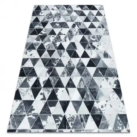 Tappeto PATCHWORK 21722 gris - Pelle di vacchetta, Triangoli
