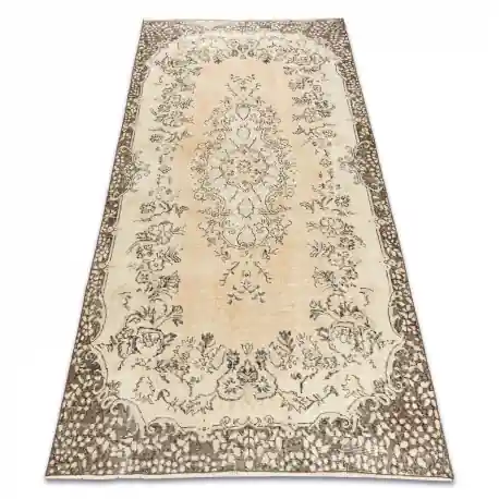Tappeto in lana ANNODATO A MANO Vintage 10313, ornamento, fiori - beige / verde