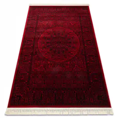 ORIENT 6039 tappeto bordeaux / nero Cornice, Rosone orientale, con frange