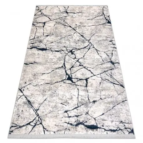 Tappeto moderno REBEC frange51184A Marmo - due livelli di pile crema / blu scuro