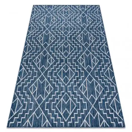 Tappeto SIZAL SION Geometrico, Diamanti 21778 tessuto piatto blu scuro / ecru