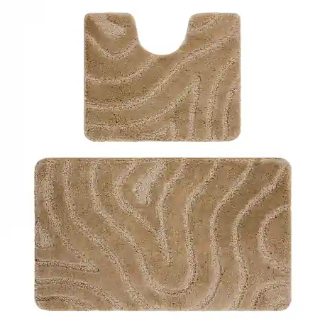 Set da bagno due pezzi tappeto SUPREME WAVES, antiscivolo, morbido - beige