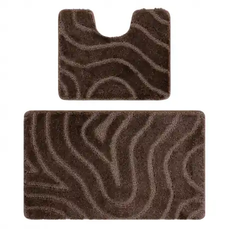 Set da bagno due pezzi tappeto SUPREME WAVES, antiscivolo, morbido - marrone