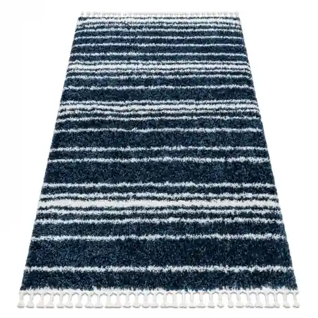Tappeto UNION 4080 strisce blu / crema Frange berbero marocchino shaggy
